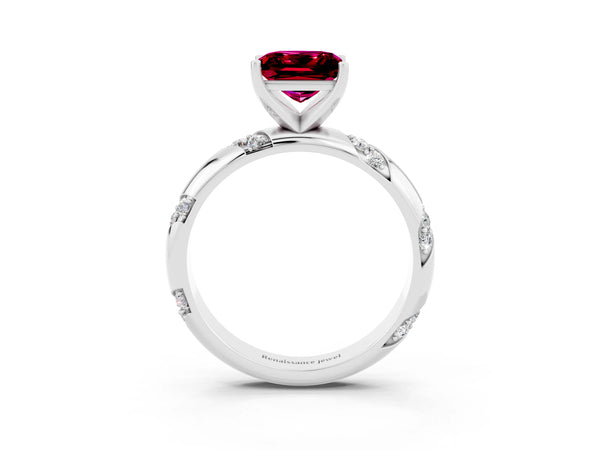 Silver Princess Cut Garnet Solitaire Engagement Ring with Twisted Round  Accent Band and Prong Setting