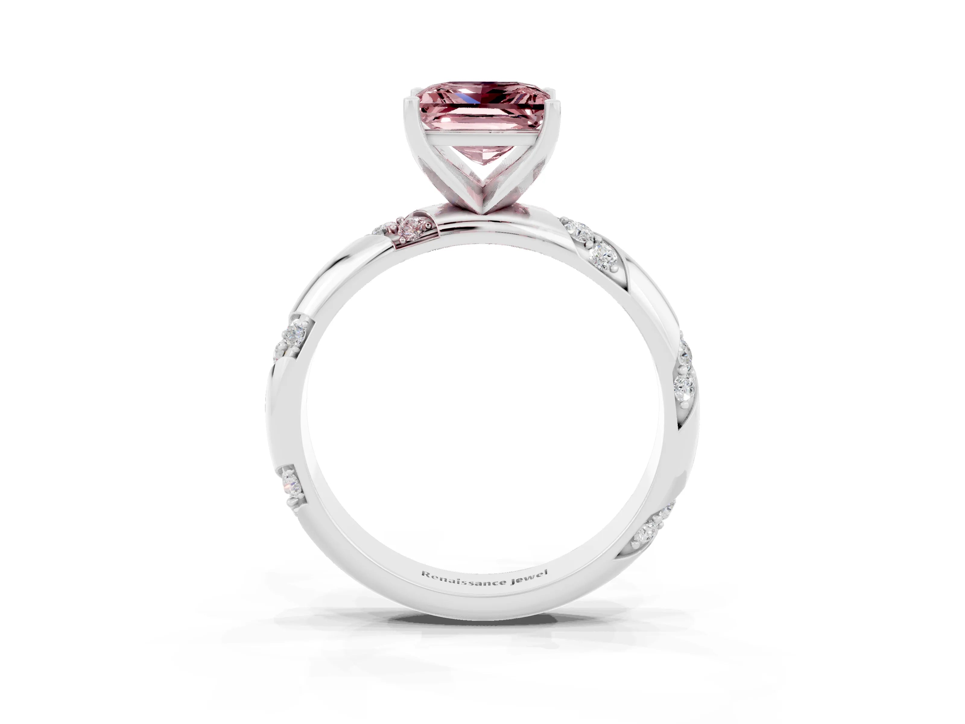 White gold Princess Cut Solitaire Diamond Engagement Ring with Twisted Pave Band and Four-Prong Setting_3