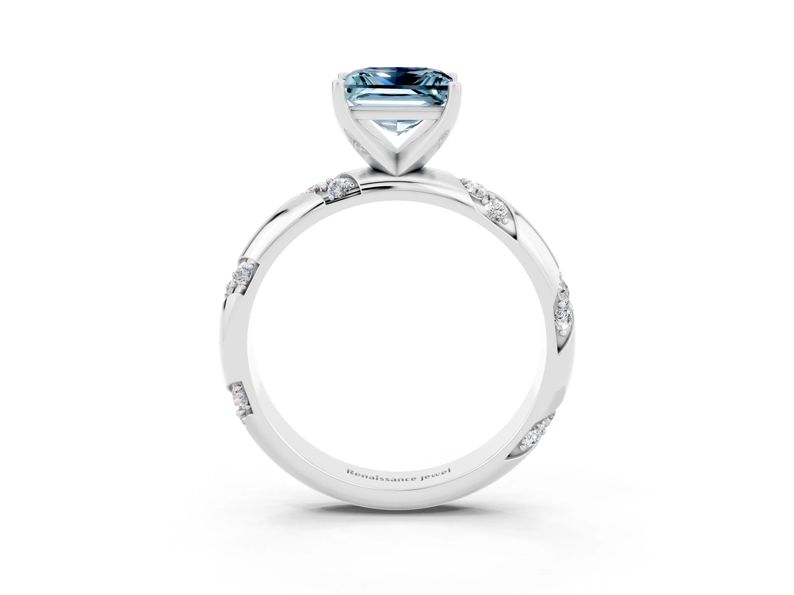 White gold Princess Cut Solitaire Diamond Engagement Ring with Twisted Pave Band and Four-Prong Setting_3