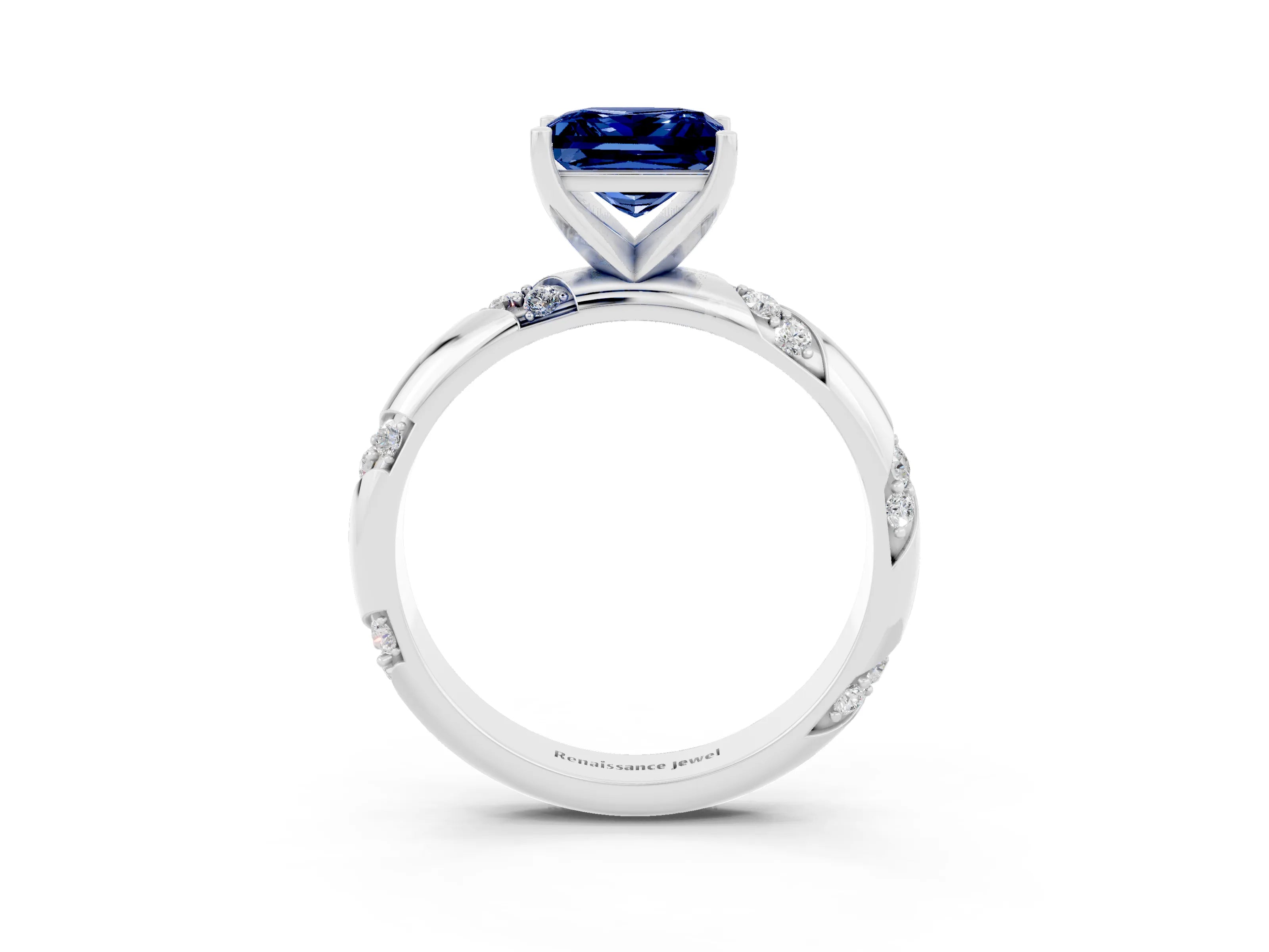 White gold Princess Cut Solitaire Diamond Engagement Ring with Twisted Pave Band and Four-Prong Setting_3