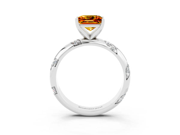 Silver Princess Cut Citrine Solitaire Engagement Ring with Twisted Round  Accent Band and Prong Setting