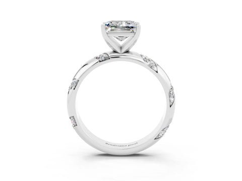 White gold Princess Cut Solitaire Diamond Engagement Ring with Twisted Pave Band and Four-Prong Setting_3