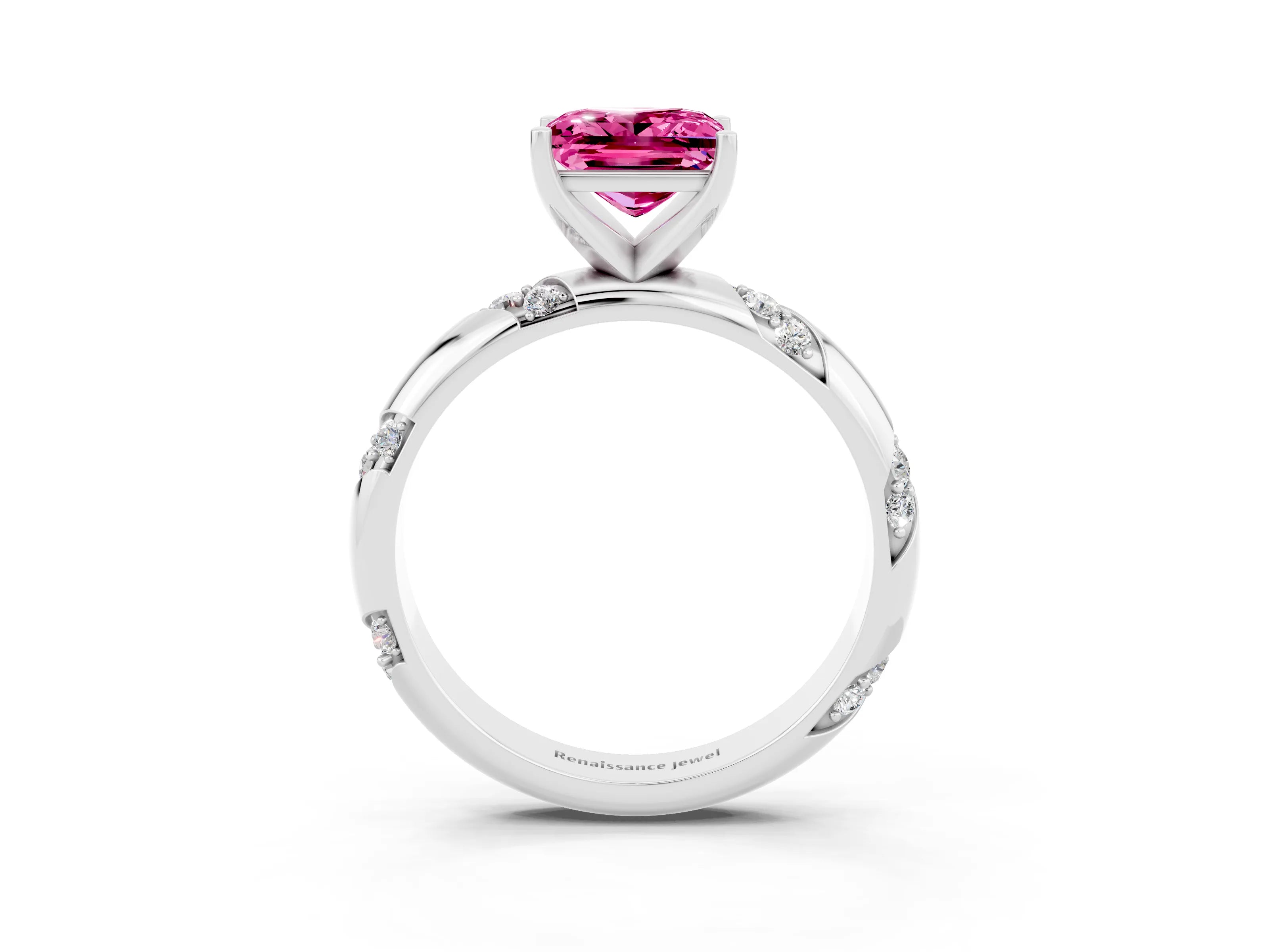 White gold Princess Cut Solitaire Diamond Engagement Ring with Twisted Pave Band and Four-Prong Setting_3