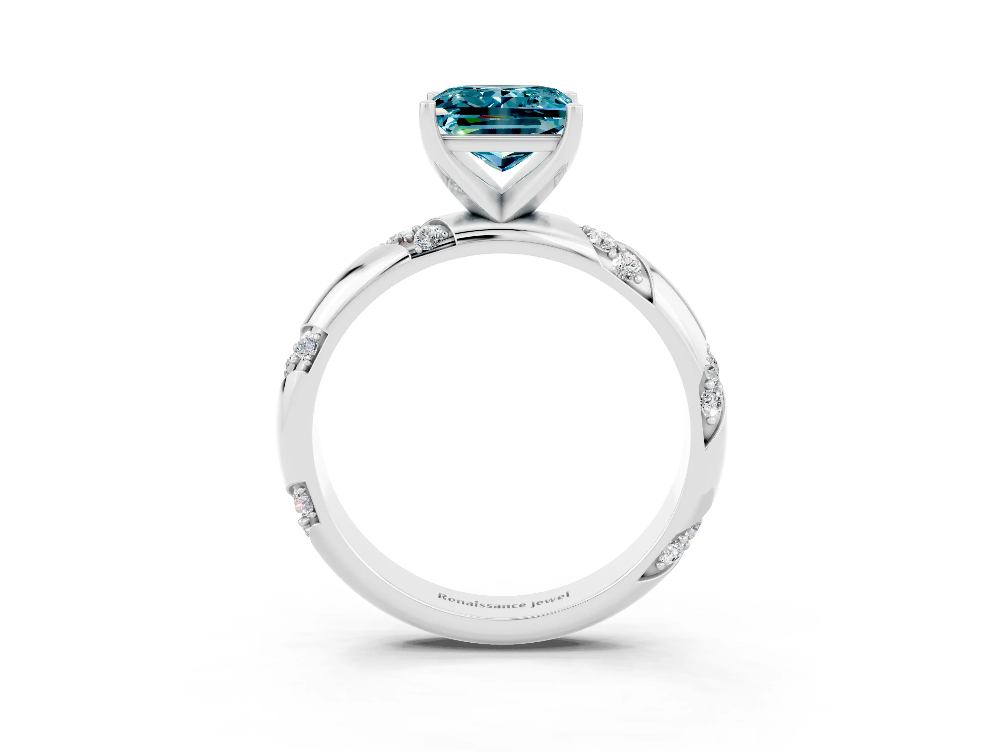 White gold Princess Cut Solitaire Diamond Engagement Ring with Twisted Pave Band and Four-Prong Setting_3
