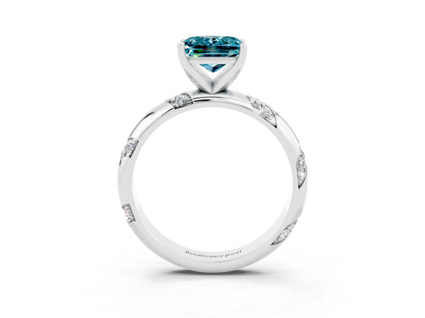 White gold Princess Cut Solitaire Diamond Engagement Ring with Twisted Pave Band and Four-Prong Setting