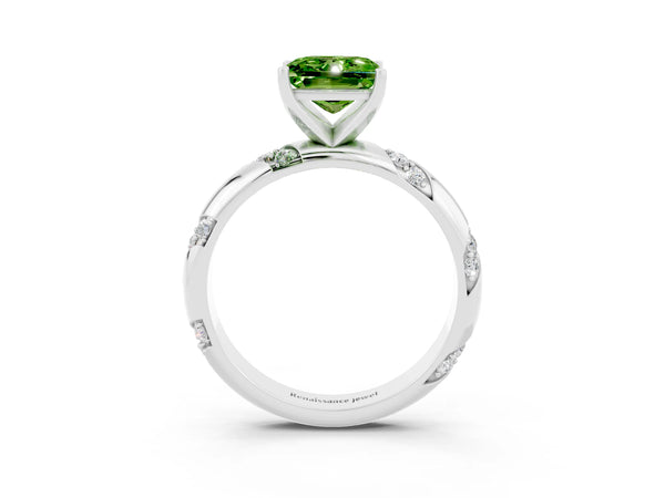 Silver Princess Cut Solitaire Diamond Engagement Ring with Twisted Pave Band and Four-Prong Setting