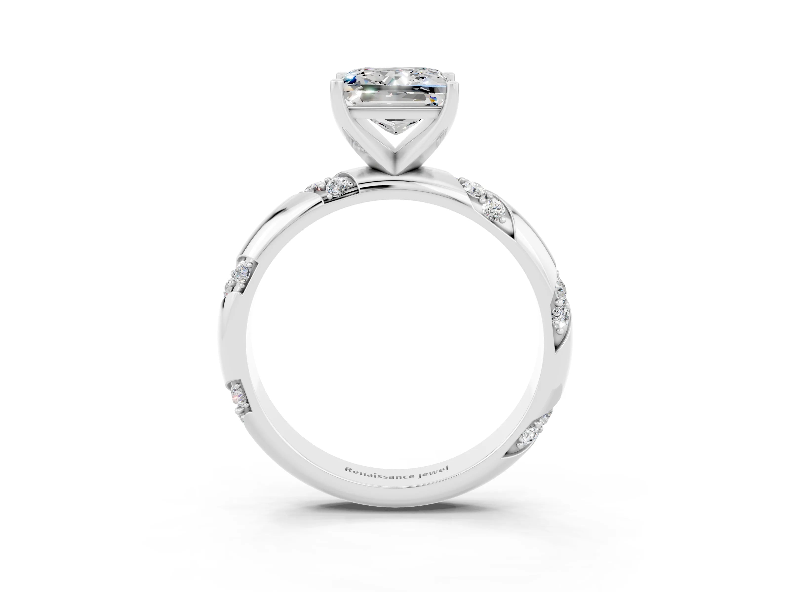 White gold Princess Cut Solitaire Diamond Engagement Ring with Twisted Pave Band and Four-Prong Setting_3