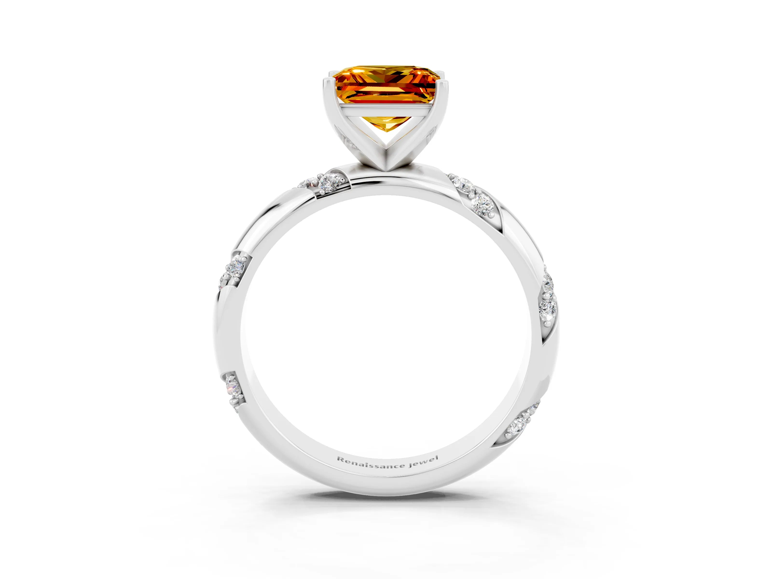 White gold Princess Cut Solitaire Diamond Engagement Ring with Twisted Pave Band and Four-Prong Setting_3