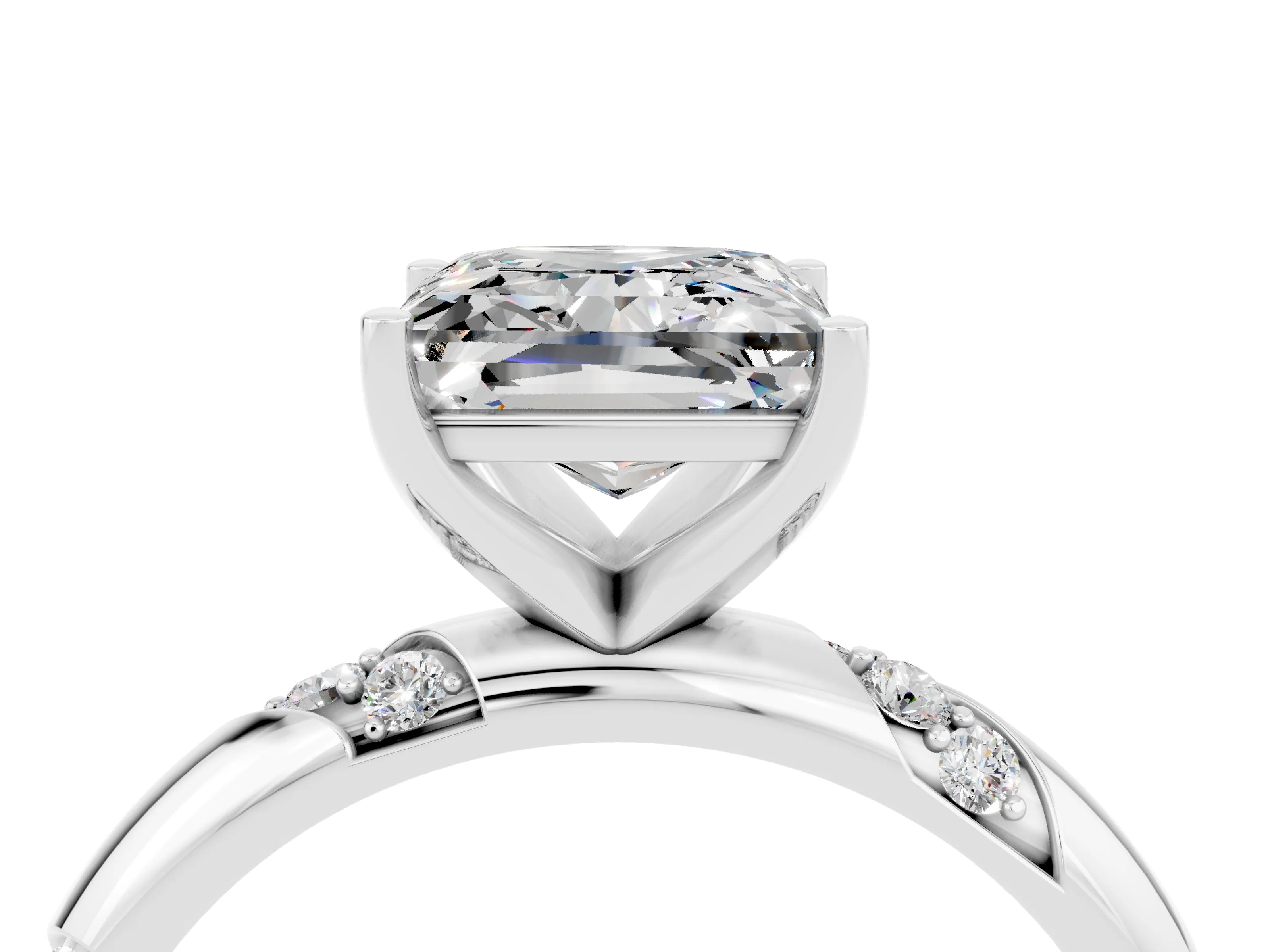 White gold Princess Cut Solitaire Diamond Engagement Ring with Twisted Pave Band and Four-Prong Setting_4