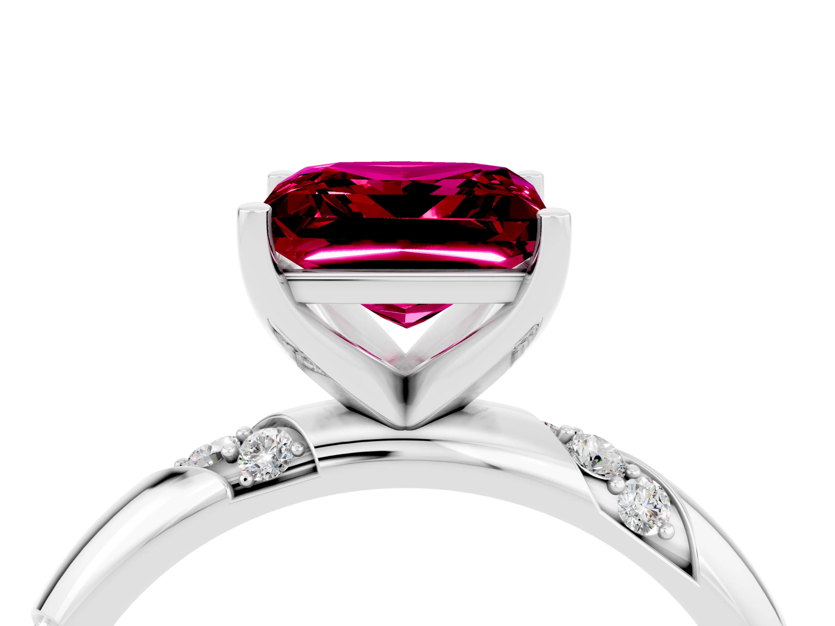 White gold Princess Cut Solitaire Diamond Engagement Ring with Twisted Pave Band and Four-Prong Setting_4