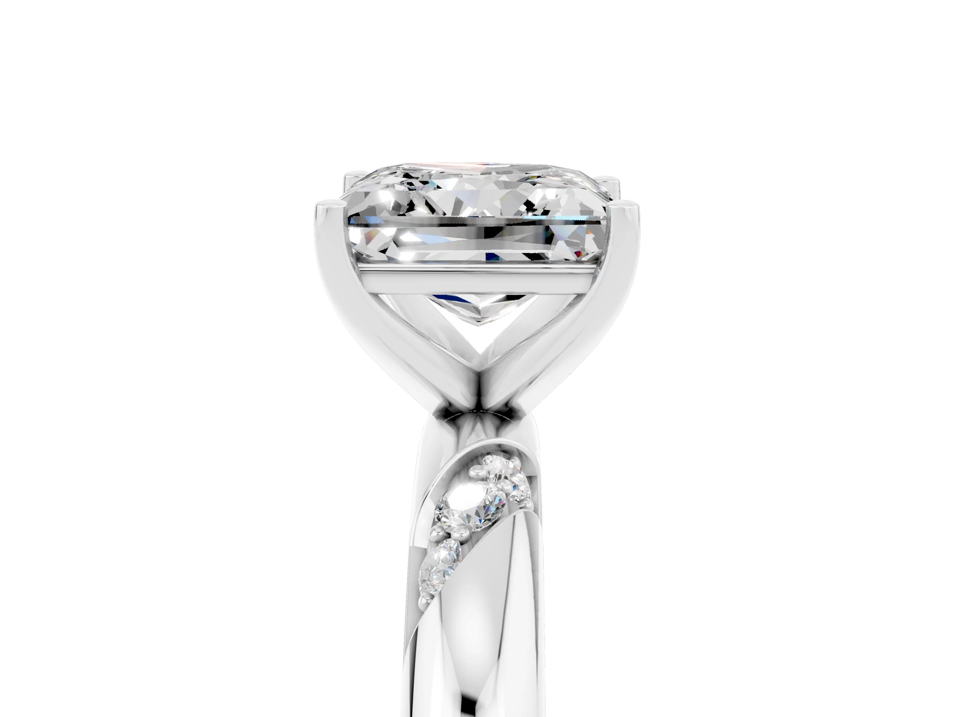 White gold Princess Cut Solitaire Diamond Engagement Ring with Twisted Pave Band and Four-Prong Setting_5