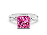 White gold Princess Cut Solitaire Diamond Engagement Ring with Twisted Pave Band and Four-Prong Setting