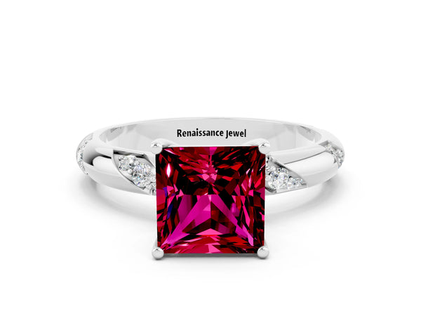 Platinum Princess Cut Garnet Solitaire Engagement Ring with Twisted Round  Accent Band and Prong Setting