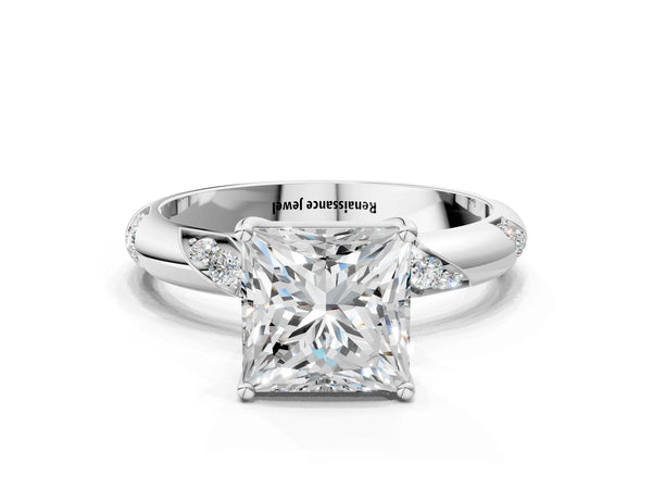 Sterling Silver Princess Cut Twist Solitaire Engagement Ring Setting with Accented Shoulders