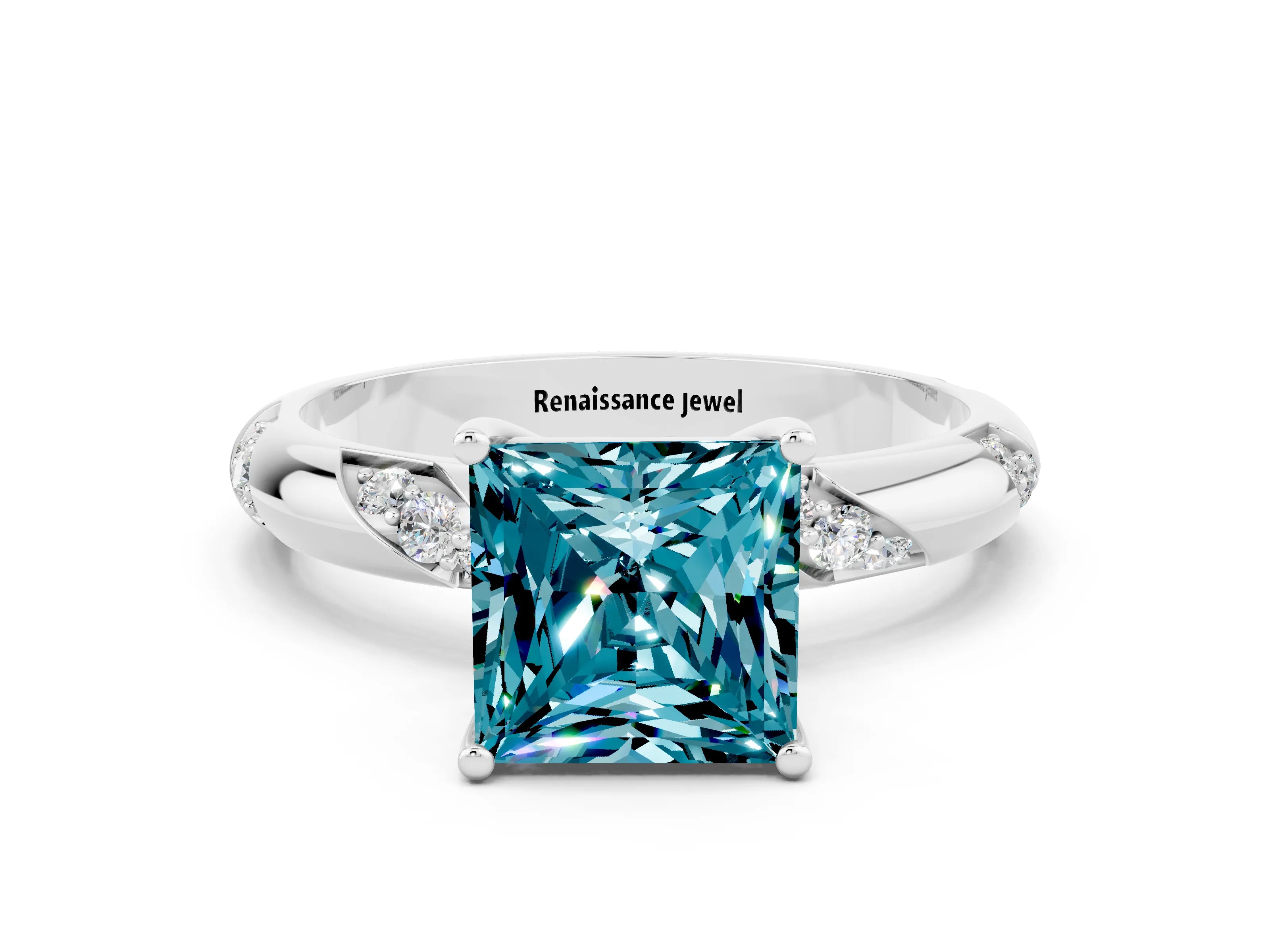 White gold Princess Cut Solitaire Diamond Engagement Ring with Twisted Pave Band and Four-Prong Setting