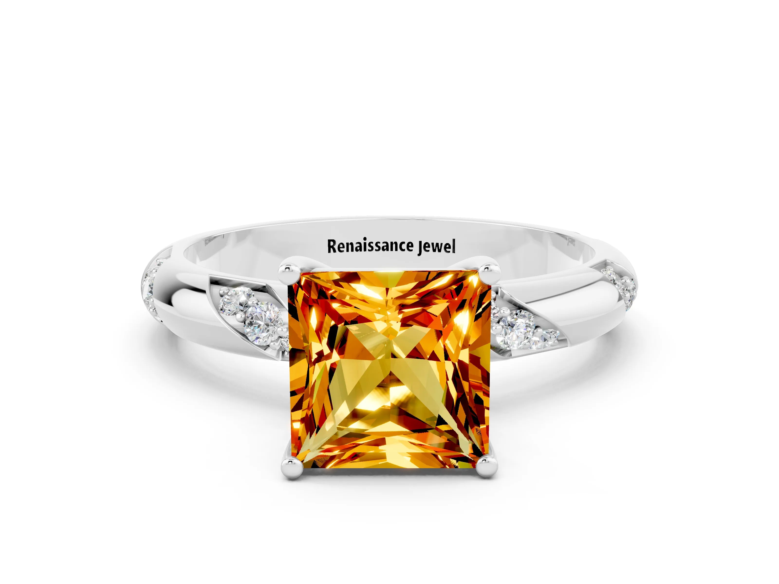 White gold Princess Cut Solitaire Diamond Engagement Ring with Twisted Pave Band and Four-Prong Setting