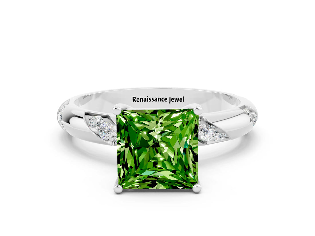 White gold Princess Cut Solitaire Diamond Engagement Ring with Twisted Pave Band and Four-Prong Setting