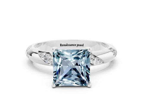 White gold Princess Cut Solitaire Diamond Engagement Ring with Twisted Pave Band and Four-Prong Setting