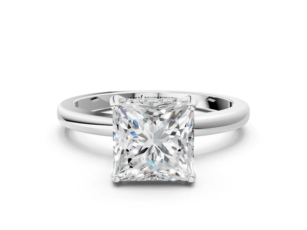 White gold Round Solitaire Diamond Ring with Prong Setting and Plain Band