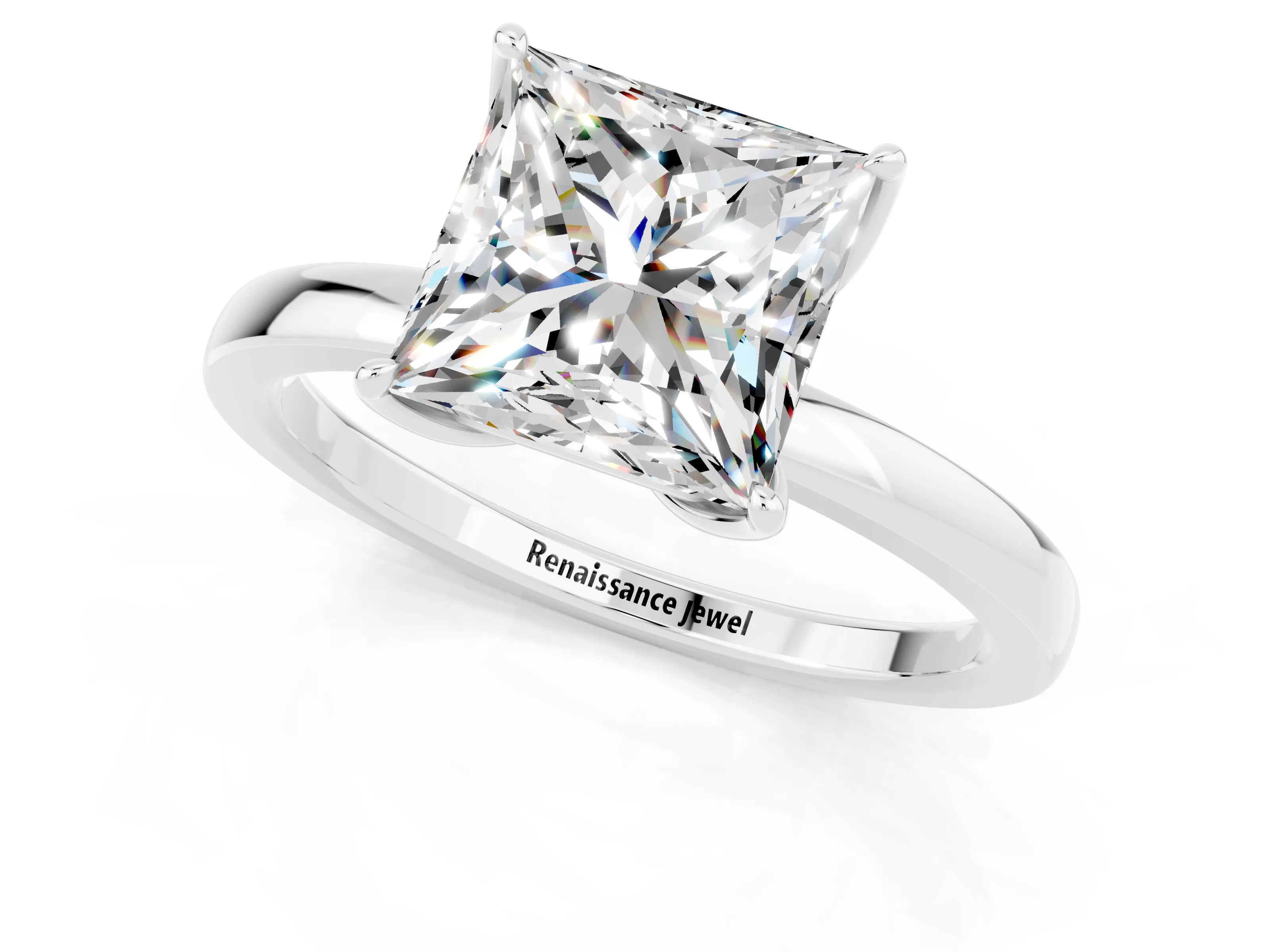 White gold Princess Cut Solitaire Diamond Ring with Thin Band and Four-Prong Setting_1