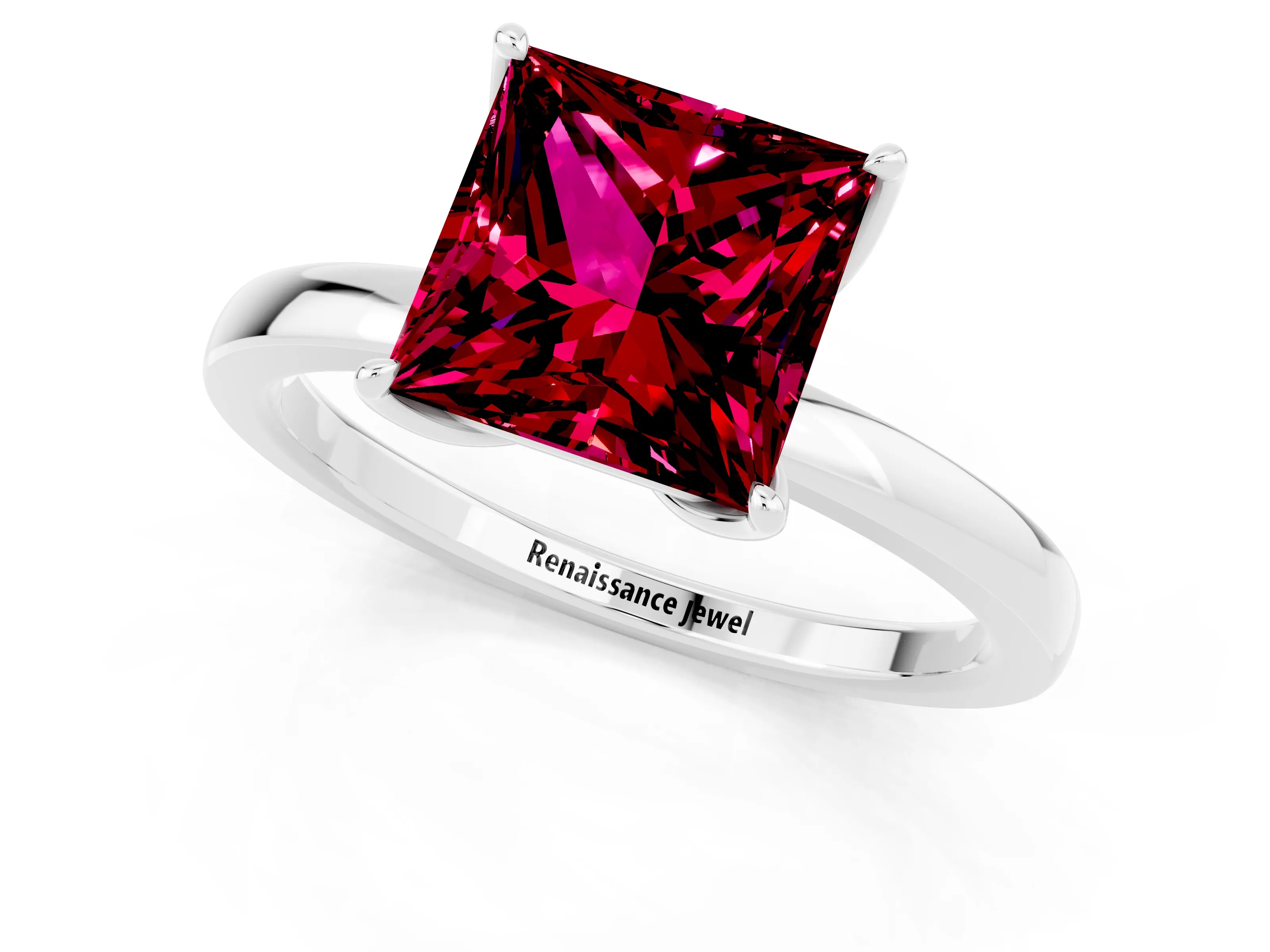 White gold Princess Cut Solitaire Diamond Ring with Thin Band and Four-Prong Setting_1