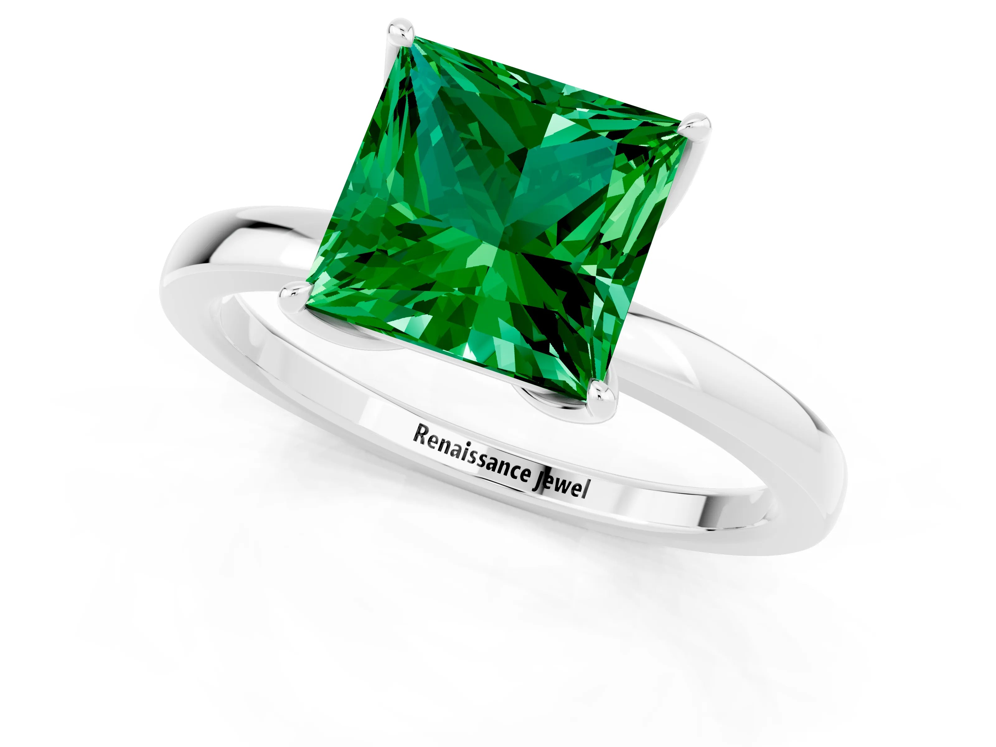 White gold Princess Cut Solitaire Diamond Ring with Thin Band and Four-Prong Setting_1