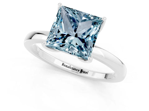 White gold Princess Cut Solitaire Diamond Ring with Thin Band and Four-Prong Setting_1