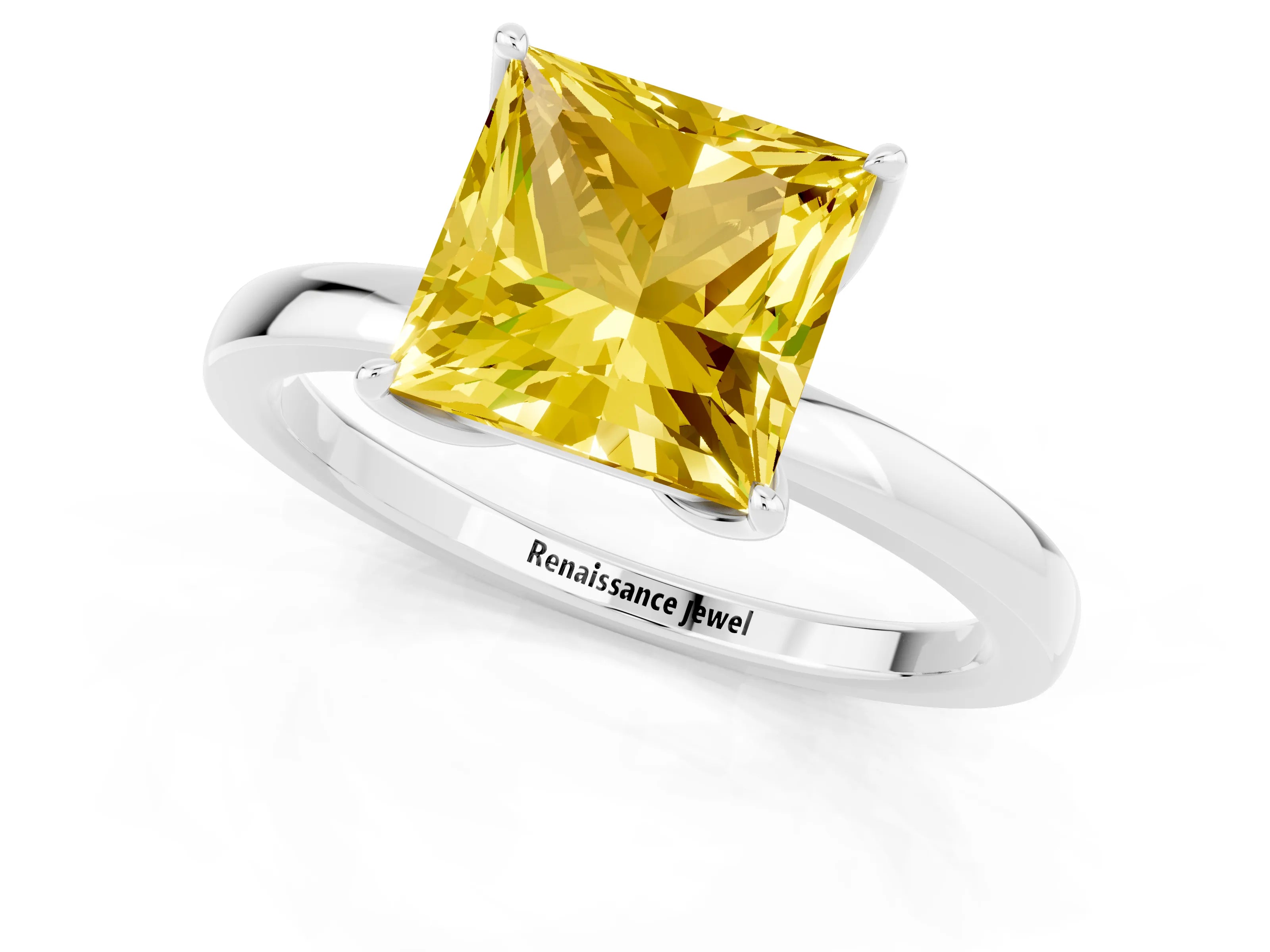 White gold Princess Cut Solitaire Diamond Ring with Thin Band and Four-Prong Setting_1