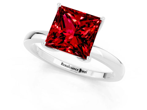 White gold Princess Cut Solitaire Diamond Ring with Thin Band and Four-Prong Setting_1