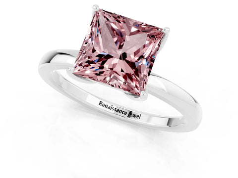White gold Princess Cut Solitaire Diamond Ring with Thin Band and Four-Prong Setting_1