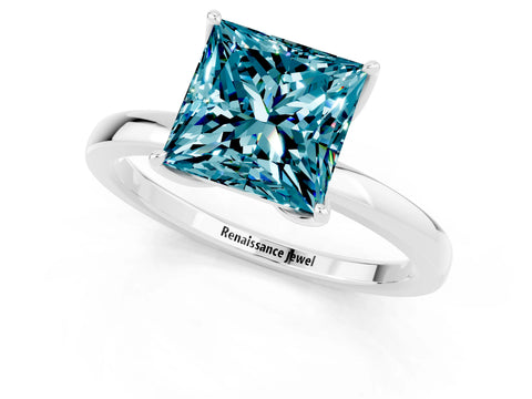 White gold Princess Cut Solitaire Diamond Ring with Thin Band and Four-Prong Setting_1
