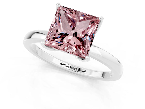 Platinum Princess Cut Solitaire Diamond Ring with Thin Band and Four-Prong Setting