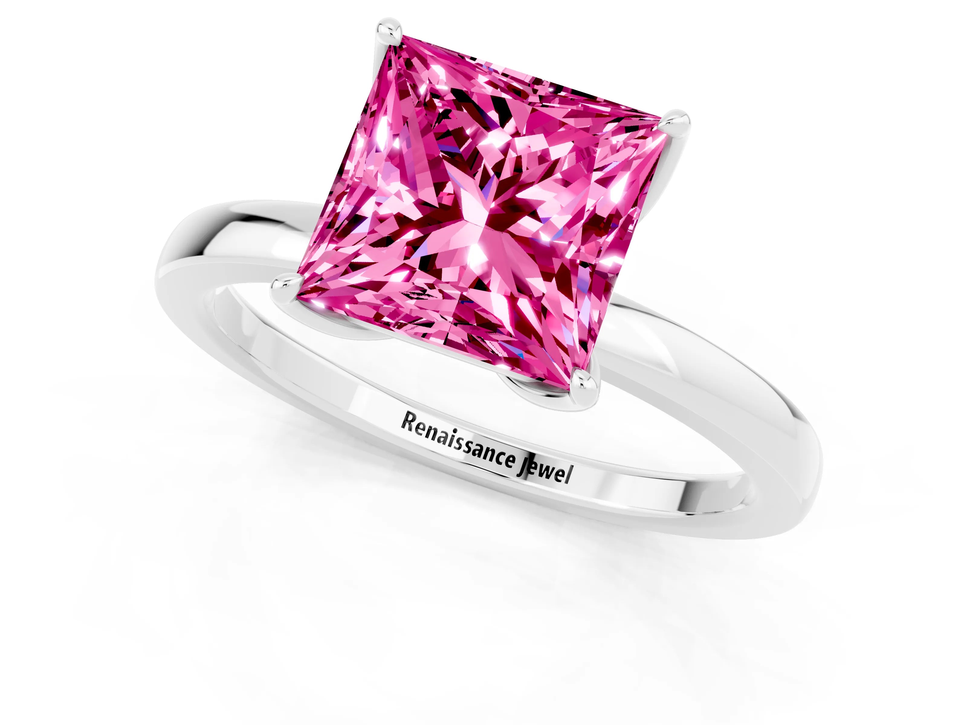 White gold Princess Cut Solitaire Diamond Ring with Thin Band and Four-Prong Setting_1