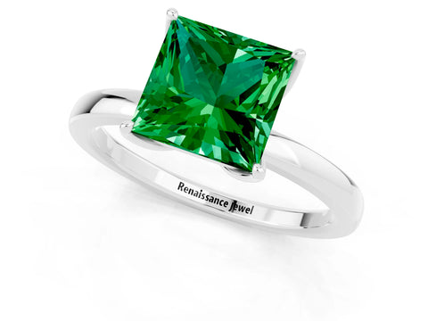 White gold Princess Cut Solitaire Diamond Ring with Thin Band and Four-Prong Setting_1