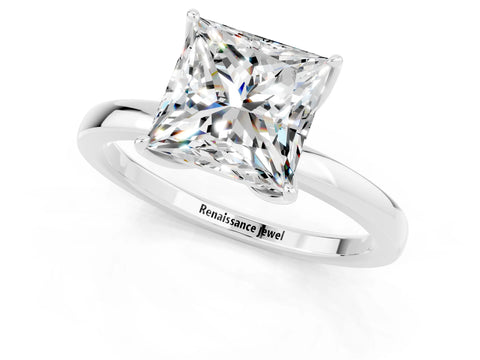 White gold Princess Cut Solitaire Diamond Ring with Thin Band and Four-Prong Setting_1