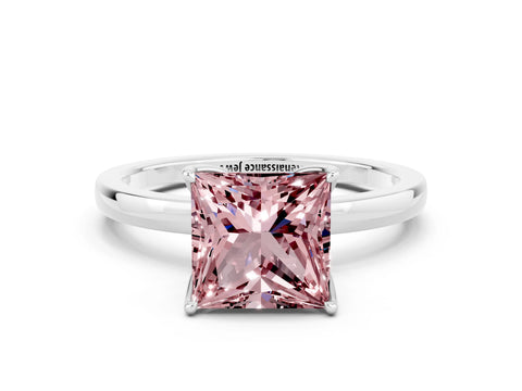 White gold Princess Cut Solitaire Diamond Ring with Thin Band and Four-Prong Setting