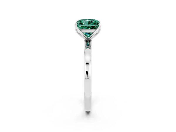 Platinum Princess Cut Green Sapphire Solitaire Ring with Thin Band and Prong Setting