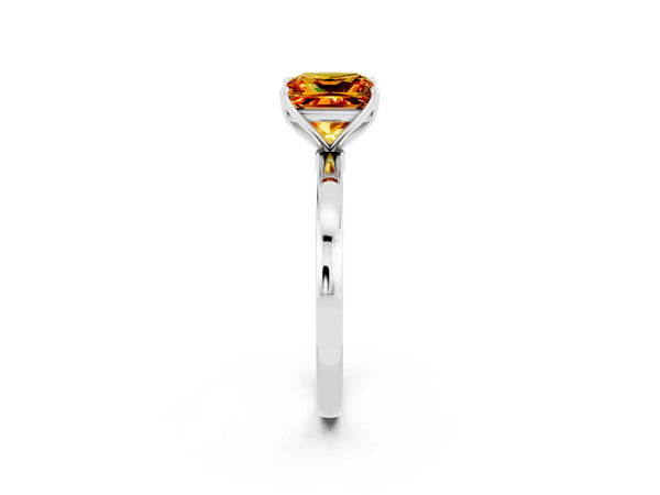 White gold Princess Cut Citrine Solitaire Ring with Thin Band and Prong Setting