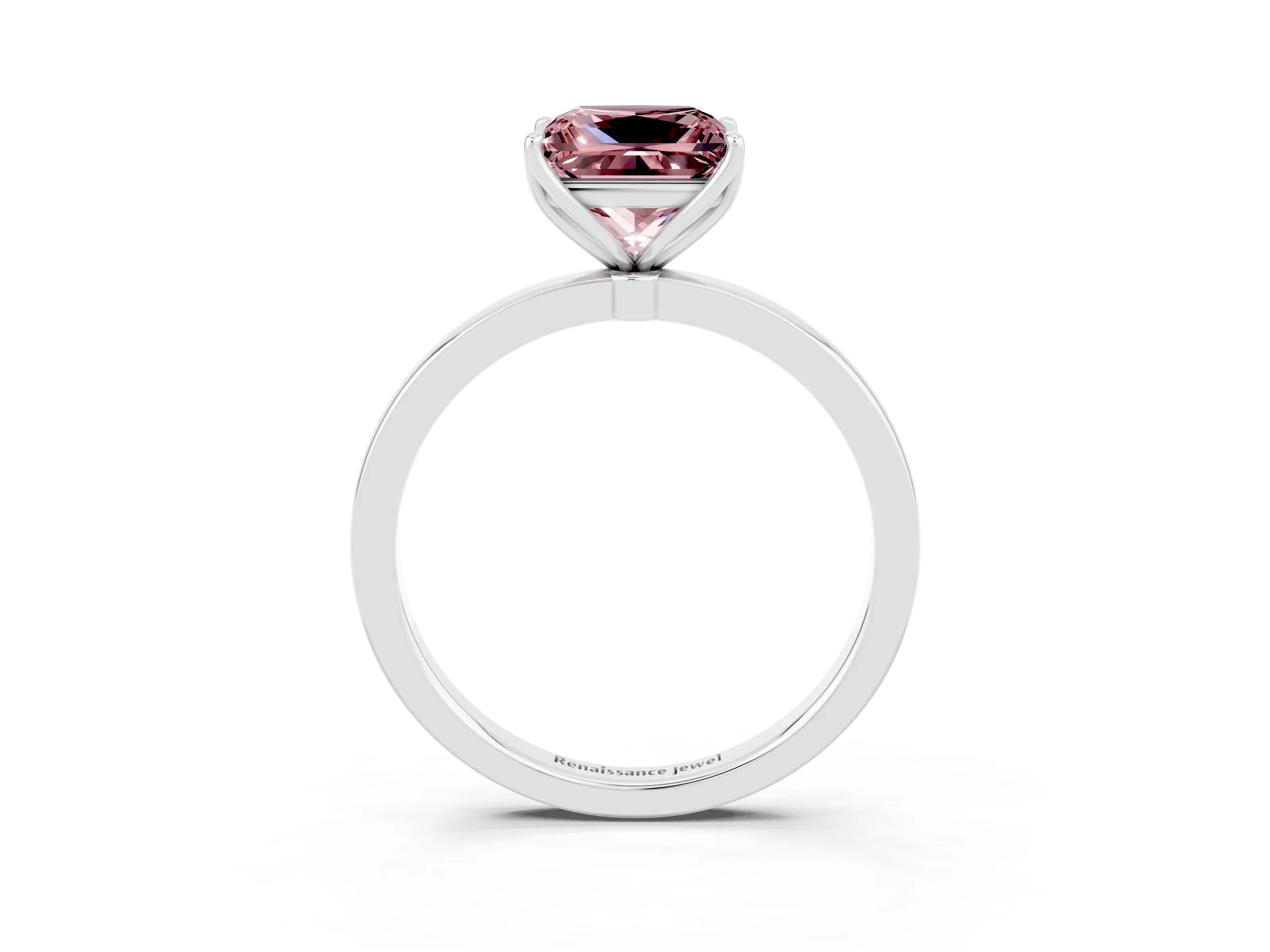 White gold Princess Cut Solitaire Diamond Ring with Thin Band and Four-Prong Setting_3