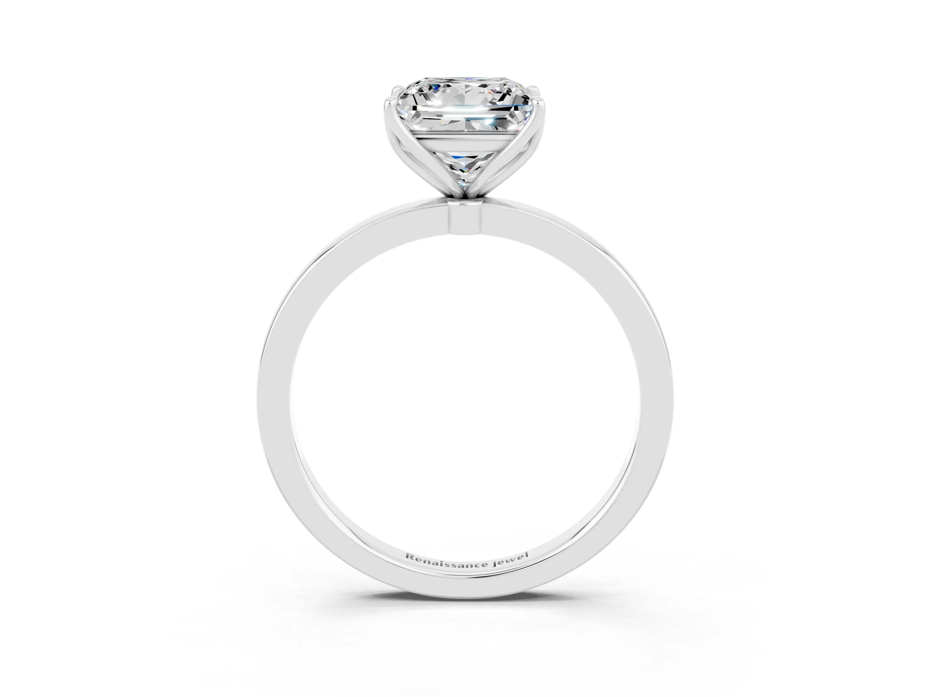 White gold Princess Cut Solitaire Diamond Ring with Thin Band and Four-Prong Setting_3
