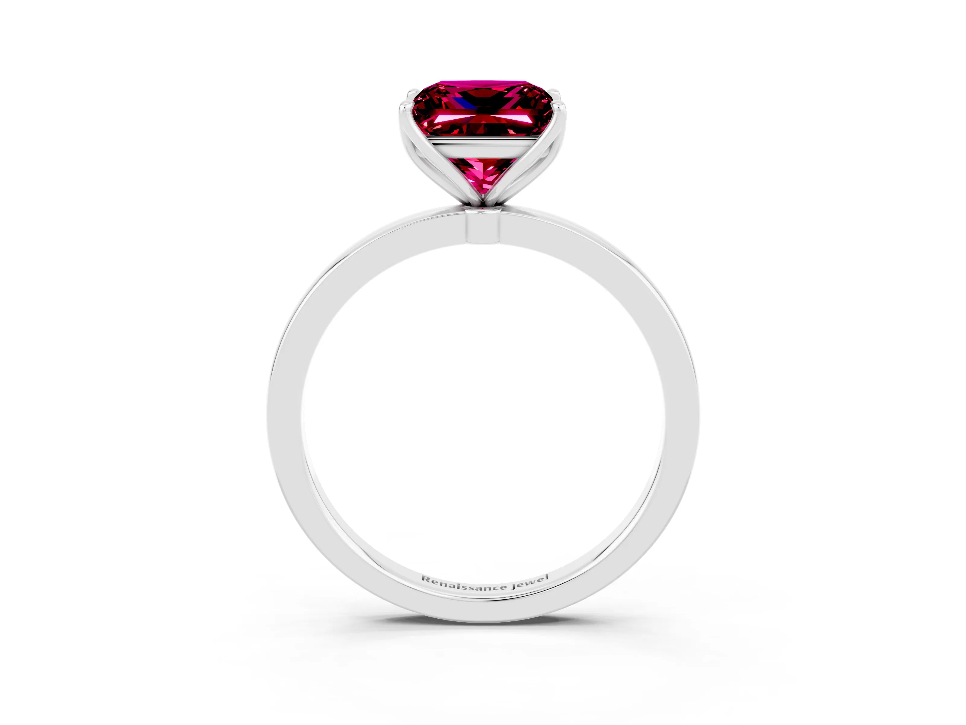 White gold Princess Cut Solitaire Diamond Ring with Thin Band and Four-Prong Setting_3