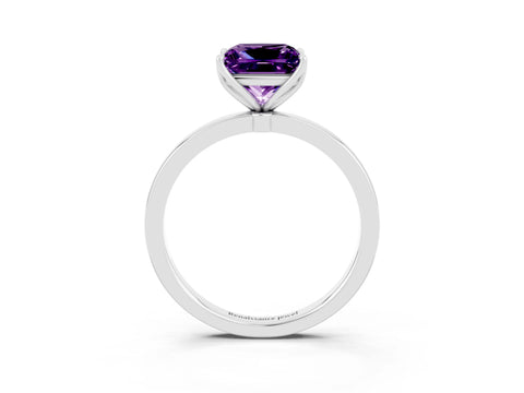 White gold Princess Cut Solitaire Diamond Ring with Thin Band and Four-Prong Setting_3