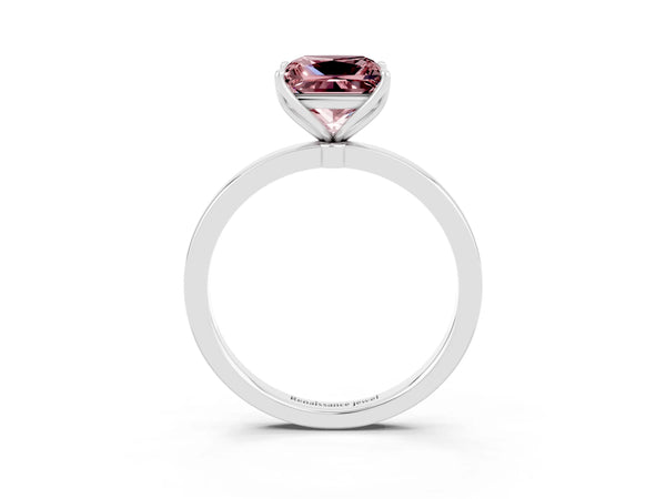 White gold Princess Cut Solitaire Diamond Ring with Thin Band and Four-Prong Setting