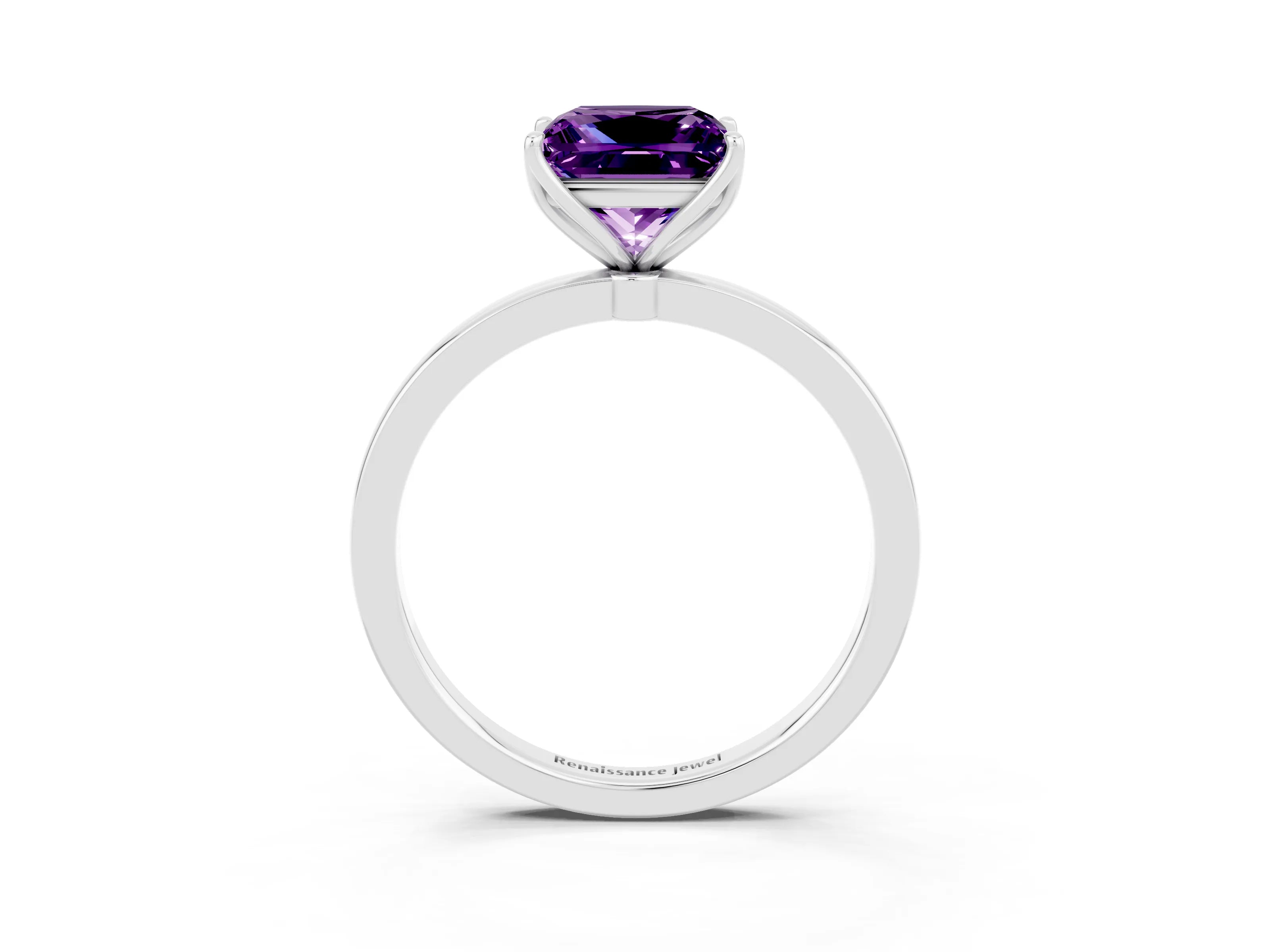 White gold Princess Cut Solitaire Diamond Ring with Thin Band and Four-Prong Setting_3