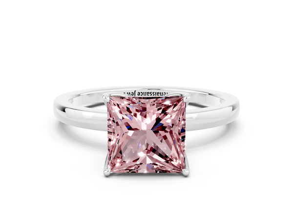 Platinum Princess Cut Solitaire Diamond Ring with Thin Band and Four-Prong Setting