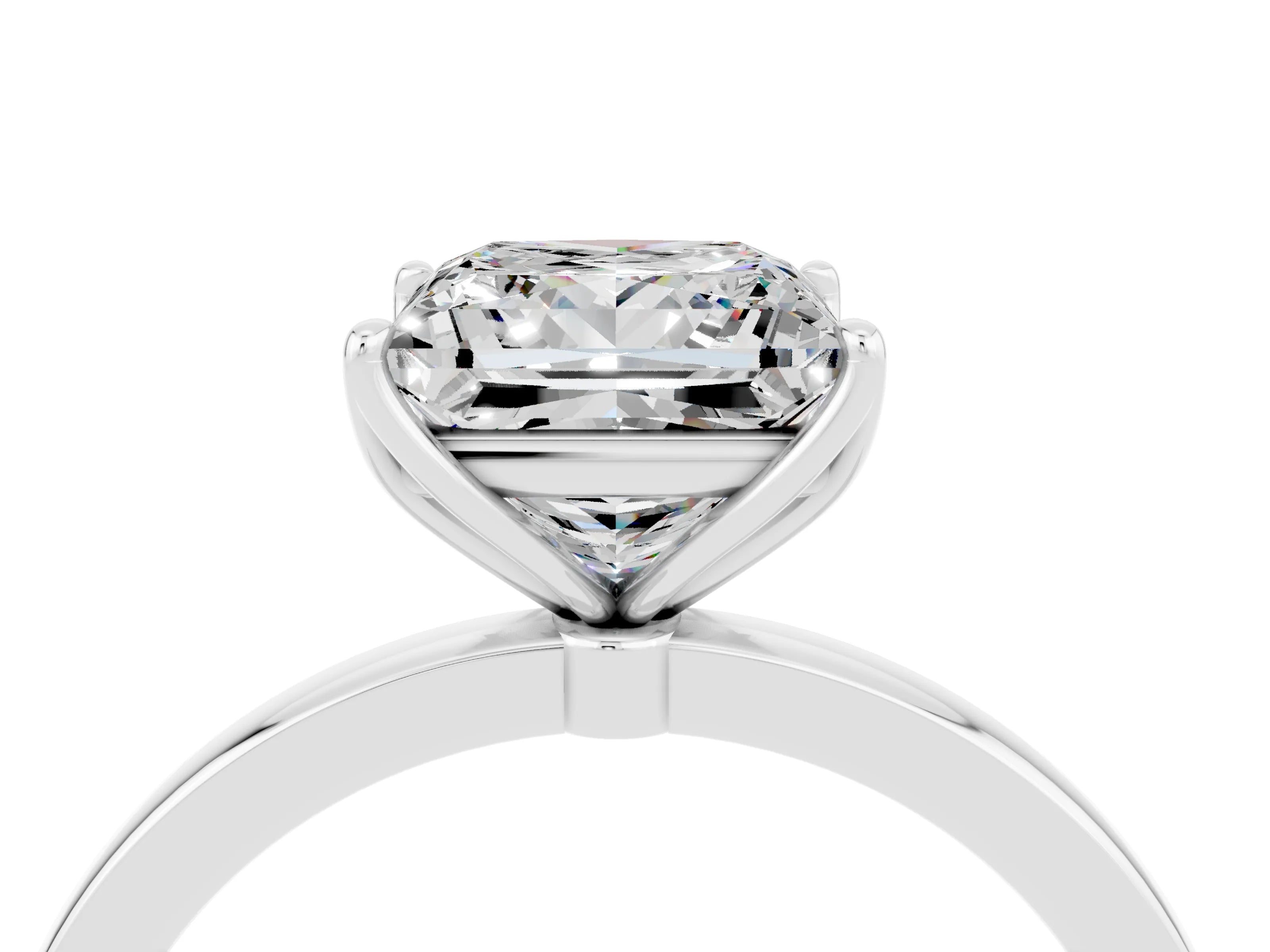White gold Princess Cut Solitaire Diamond Ring with Thin Band and Four-Prong Setting_4