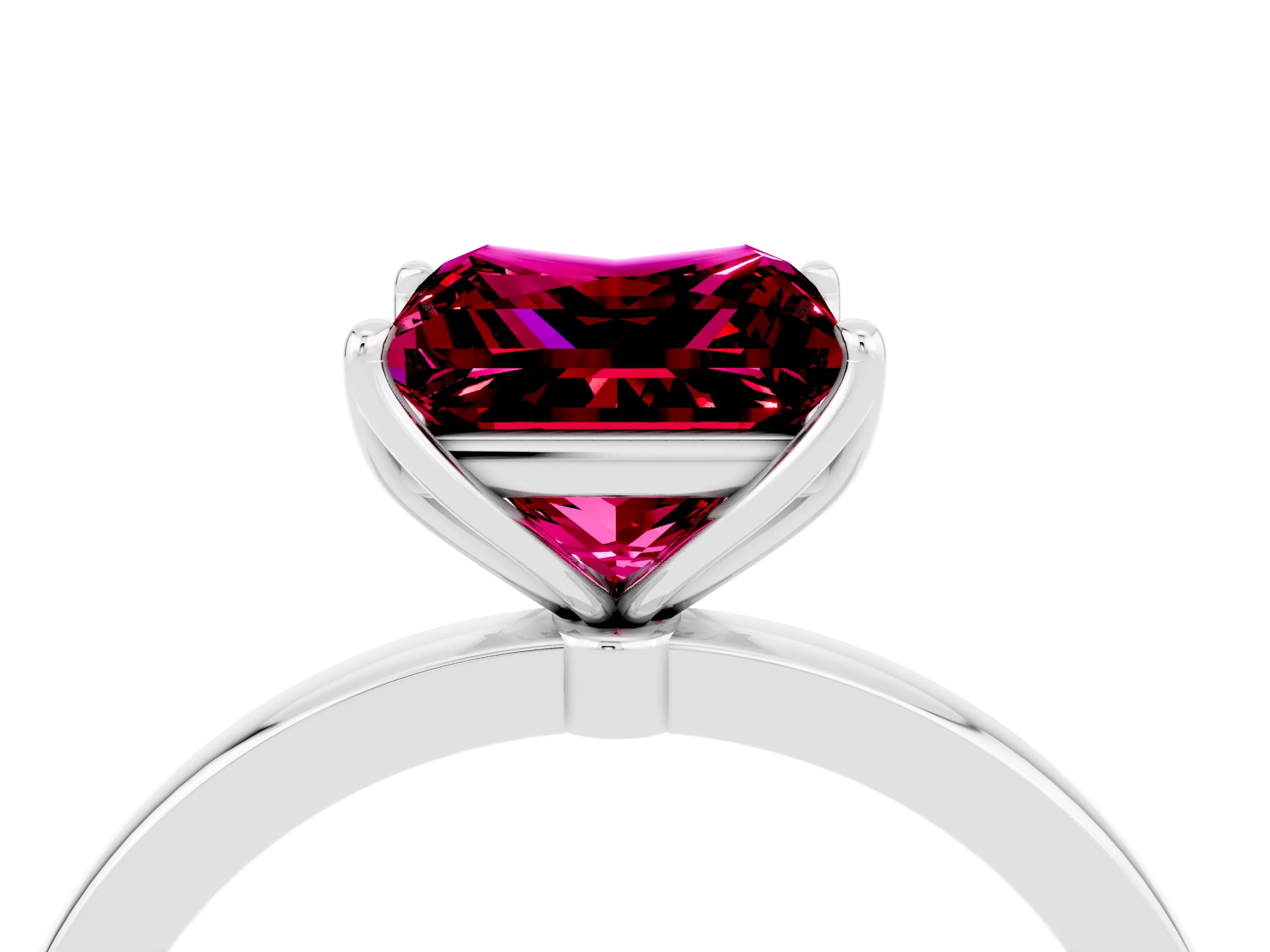 White gold Princess Cut Solitaire Diamond Ring with Thin Band and Four-Prong Setting_4