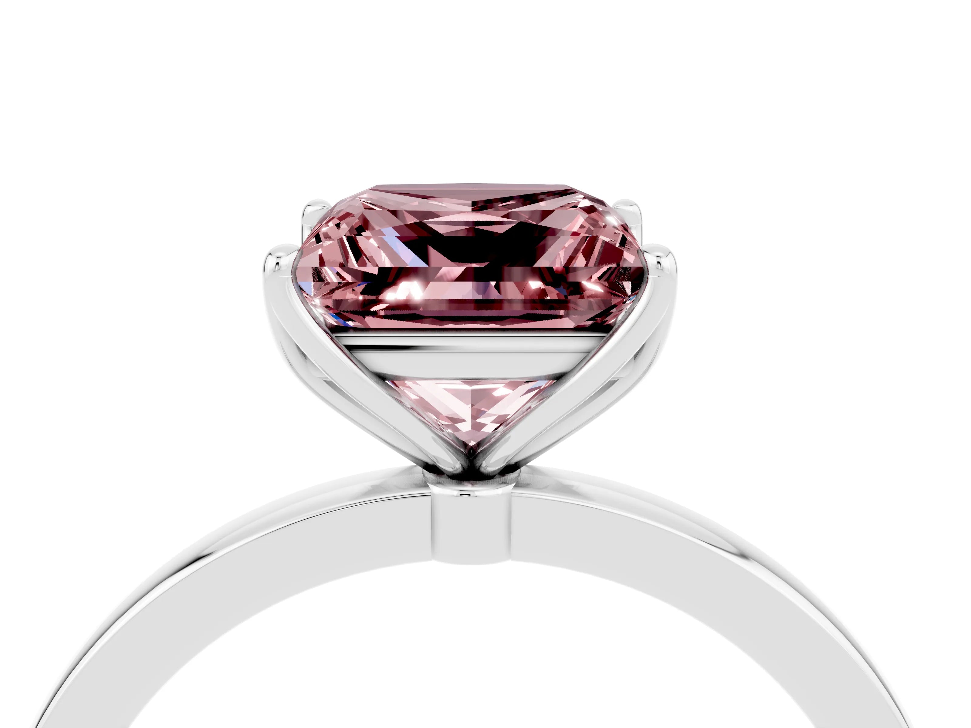 White gold Princess Cut Solitaire Diamond Ring with Thin Band and Four-Prong Setting_4