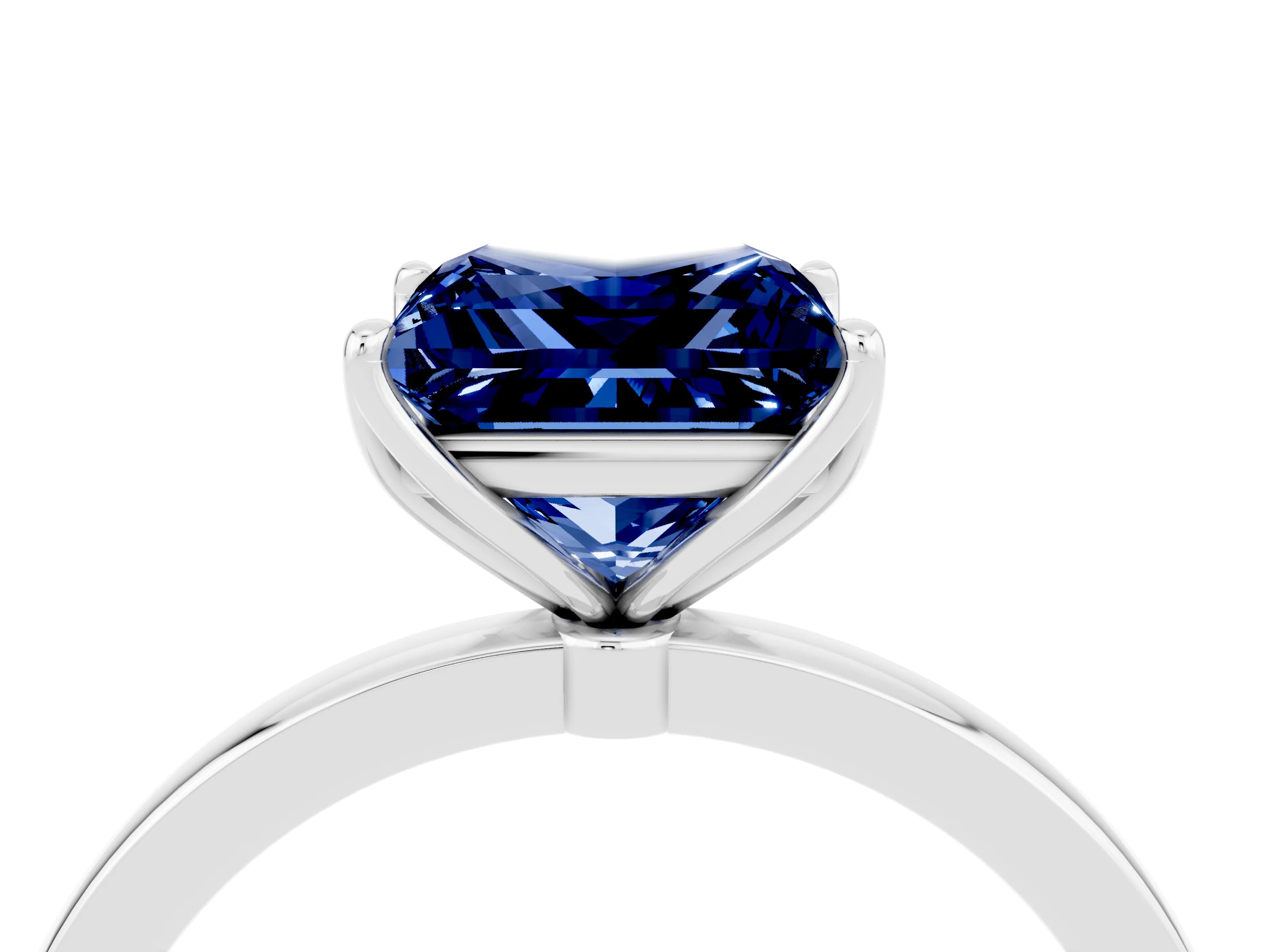 White gold Princess Cut Solitaire Diamond Ring with Thin Band and Four-Prong Setting_4