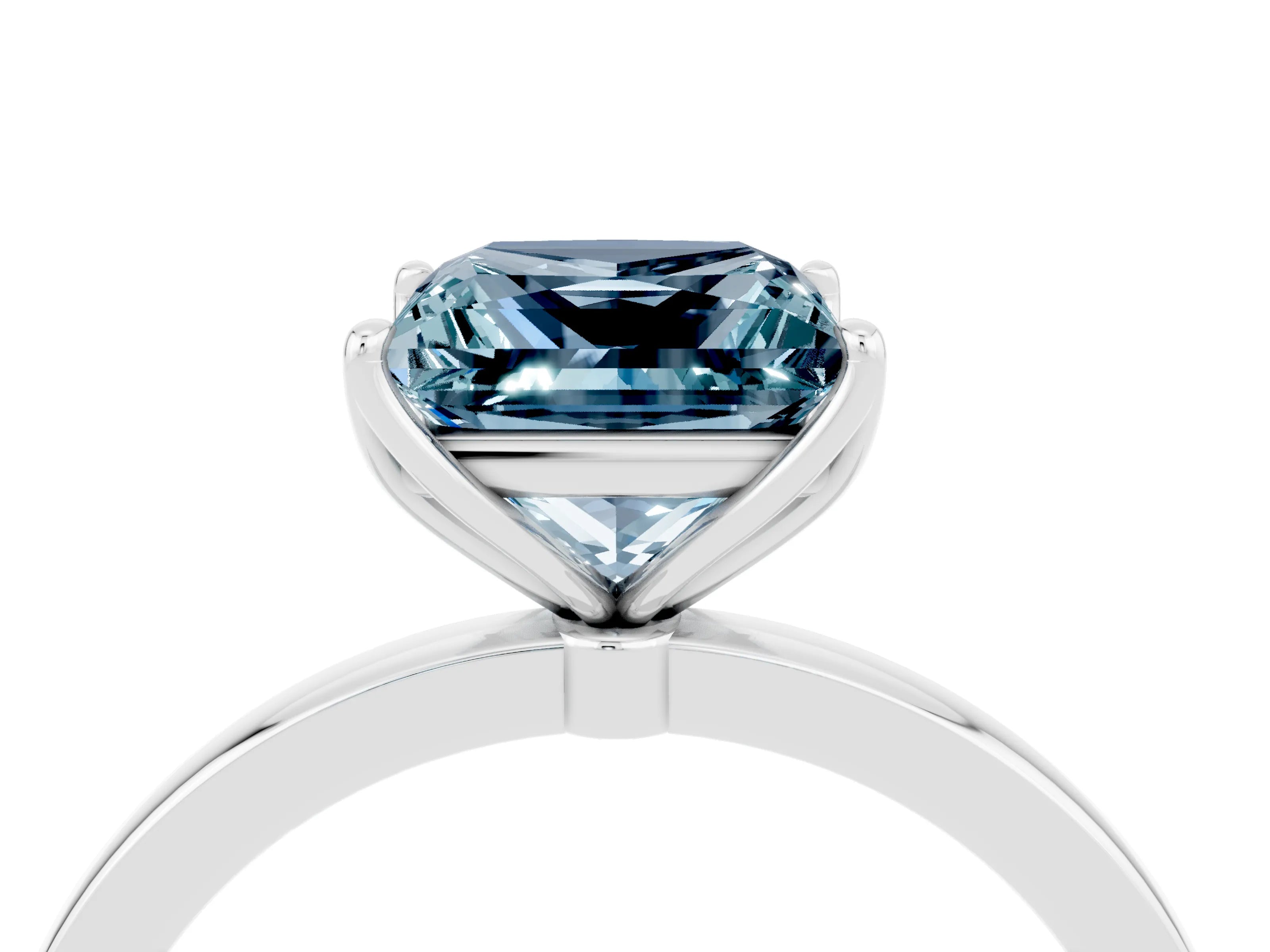 White gold Princess Cut Solitaire Diamond Ring with Thin Band and Four-Prong Setting_4